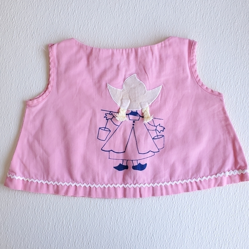 Not For Sale Vintage 2 Piece Top & Bottom Outfit Pink Dutch Girl Baby 12 Months  - Picture 3 of 7